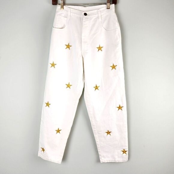 DESIGNS LIMITED WHITE  HIGH RISE JEANS WITH GOLD STARS SIZE 8 - Picture 1 of 6